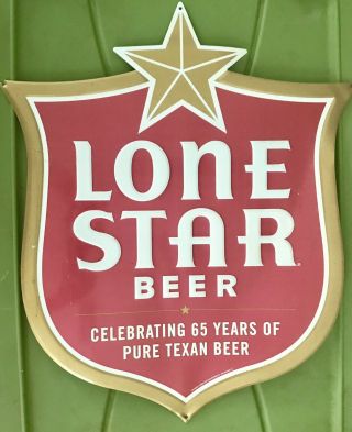 Lone Star Beer Metal Sign 16 1/2 " X 21 1/2 " White/red Shield Euc