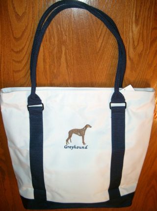Embroidered Greyhound Dog Zipper Tote Bag Whippet Galgo
