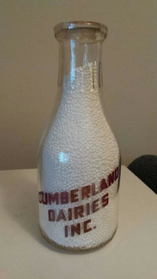Vintage Milk,  Cumberland Dairies Inc.  (nc).  Rd,  Qt,  Red Pyroglaze.