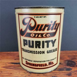 Vintage 5 Lb.  Purity Oil Co.  Independent Cup Grease Can Sign Gas Station