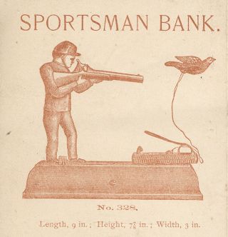 Old Sportsman Mechanical Bank Adv Trade Card Flyer Duck Hunter Z466