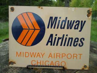 Old Vintage Midway Airlines Aero Airplane Porcelain Airport Sign Chicago