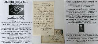 Ny City Capitalist Lard King Director Produce Exchange Roe Letter Signed 1877