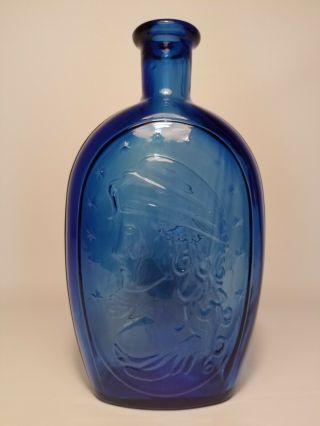 Vintage Glass Cobalt Blue Bottle Eagle And Lady Liberty.  Excelent Cond.