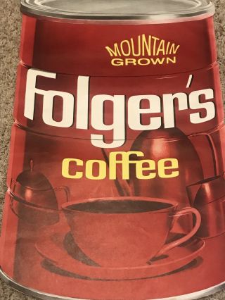 Folgers Coffee Can Grocery Store Sign Vintage 1960s 1970s Old Old Stock 3