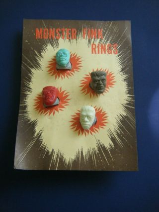 Vintage Gumball/vending Monster Fink Ring Header Card With 4 Scary/monster Rings