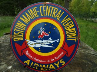 Old Boston Maine - Vermont Airways Aero Airplane Porcelain Airport Airlines Sign