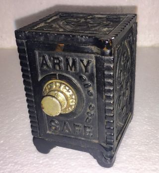 Great Old Cast Iron Army Safe Still Bank 4 "