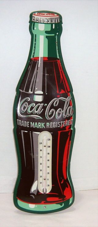 Vintage Coca - Cola Soda Pop Bottle Metal Thermometer Sign
