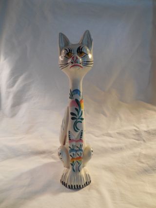 Vintage Long Neck Ceramic Hand Painted Cat Figure 8 1/2 " Portugal