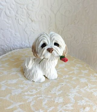 Havanese With Rose Sculpture Dog Lover Gift Clay Mini By Raquel At Thewrc