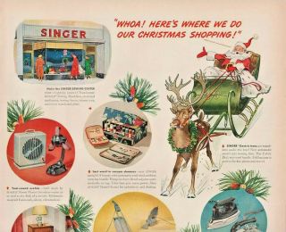 1948 Singer Sewing Centers Vintage Print Ad Christmas Santa Claus
