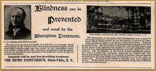 1900 Bemis Sanitarium Glens Falls Blindness Can Be Prevented Quack Print Ad