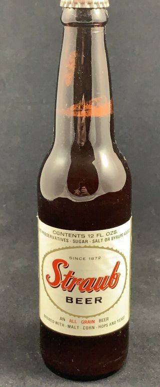 Vintage Straub Beer Bottle Glass Paper Label 12 Oz St.  Mary 