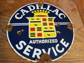 Cadillac Authorized Service Porcelain Dealer Sign Gas Oil Car Truck Escalade Old