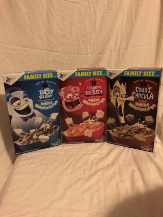 General Mills Halloween Cereal 3pc Set Boo Berry,  Franken Berry,  Count Chocula