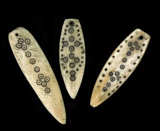 3 Ethiopian Pendants Carved Bone Surfboards African Was $29.  00