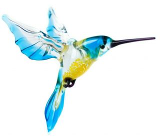 Hummingbird Blue,  Figurine,  Blown Glass " Murano " Art Ornament.  Made In Russia