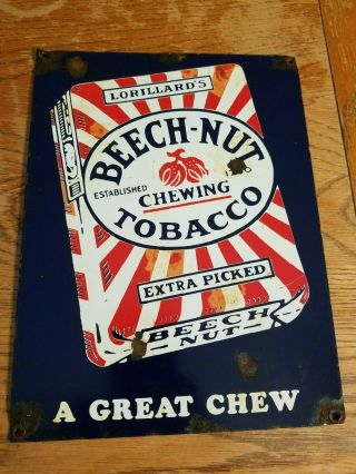 Lorillards Beech Nut Chewing Tobacco Porcelain Sign Vintage Farm Baseball Old