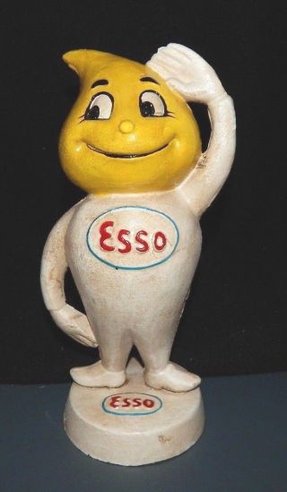 Esso Gasoline Oil Drop Boy Cast Iron Bank Promotional 9 " Tall Saluting
