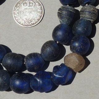 34 Old Antique Dutch Blue Glass Beads Senegal Mali African Trade 1700 