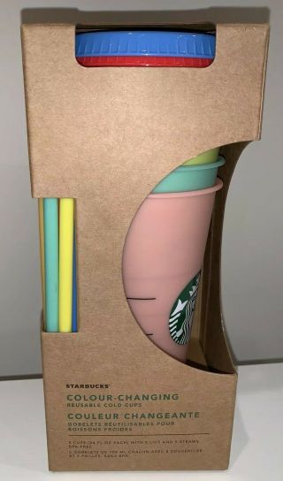 Nib Starbucks Color Changing Set Of 5 (24 Oz) Summer Cold Tumbler Cups Rare
