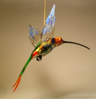 Blown Glass Figurine Bird Hanging Colorful Swallowtail Hummingbird Ornament
