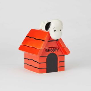 Enesco Peanuts Ceramics Snoopy On Top Of House Cookie Jar