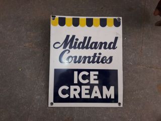 Porcelain Midland Counties Ice Cream Sign 10 " X 8 " Inch