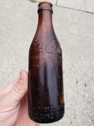Vintage 7 1/2 " Amber Straight Side Base Script Coca Cola Bottle Memphis,  Tn