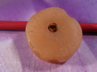 ANCIENT PRE - COLUMBIAN TAIRONA LIGHT ORANGE AGATE DISC BEAD 18.  2 BY 5.  8 MM 4