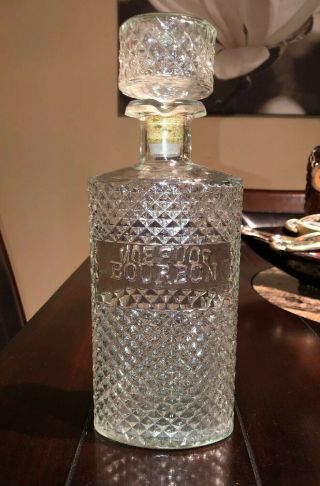 Vintage Bourbon Decanter Clear Glass Embossed Bottle Circa 1960 