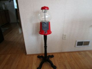 Vintage Red Carousel Gumball Machine With Stand