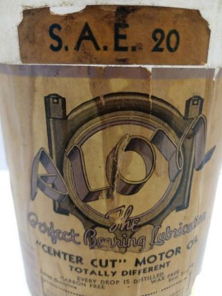Vintage Aloyl Motor Oil Sae 20 One Quart Glass Jar Bottle Paper Label