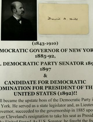 Democratic " Boss " Governor Senator York Cand President 1892 Autograph Signed