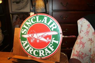 11 - 1/4 " Vintage Sinclair Aircraft Gasoline Porcelain Sign Gas Pump Plate Rooney