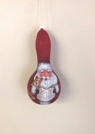 Hand Painted Singing Santa & Corgi Gourd Ornament / Ann