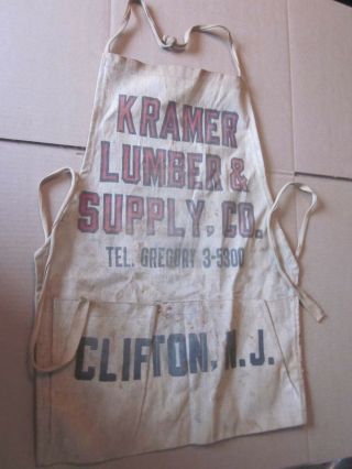 Vintage Kramer Lumber & Supply Co.  Clifton,  Nj Canvas Apron
