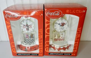 2 Coca Cola Anniversary Clocks,  Rotating Retro Diner Clock & Polar Bear,  7 "
