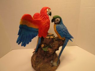 Tropical Rainforest Paradise Birds 2 Macaw Parrots Perching On Branch Statue 4