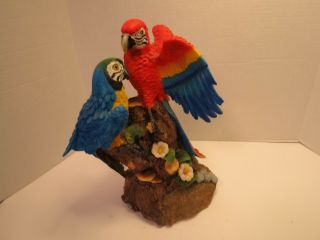 Tropical Rainforest Paradise Birds 2 Macaw Parrots Perching On Branch Statue 7