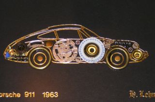 Rare Framed 1963 Porsche 911 Collage Of Watch Parts By H.  Lehner