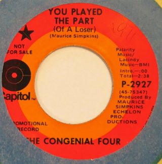 Congenial Four You Played The Part Capitol 45 Sweet Soul Hear
