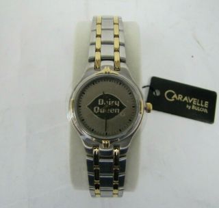 Rare Dairy Queen Wrist Watch Silver With Gold Tones Caravelle By Bulova Vintage