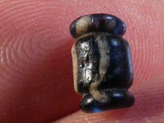 Ancient Pyu Blue Glass Bead Collar Shape Striated Rare Bead 8.  5 By 5.  4 Mm
