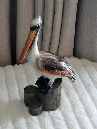 Ceramic Pelican Water Bird 12 " Statue Figurine Decor Resin Wood Nautical Beach