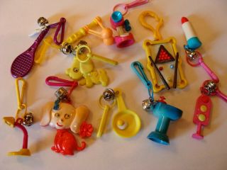 Vintage 80’s Plastic Bell Charms A - 23 Pool Table Dog Sink Lipstick Phone Racket