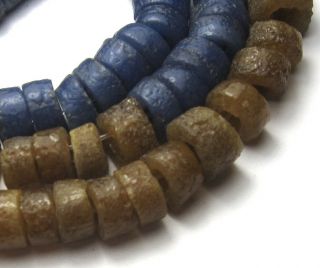 13 " Strand Of 87 Rare Well Worn Mixed Ghana Sand Cast Disk Glass Beads