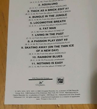 The Best Of Jethro Tull MiniDisc MiniDisc FB - 21078 GUC 8