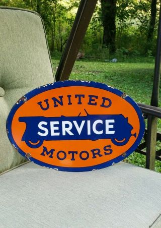 United Service Motors Oval Porcelain Sign Vintage Parts Dealer Service Station